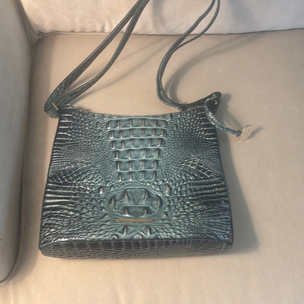 Brahmin Teal Crocodile-Embossed Crossbody Bag